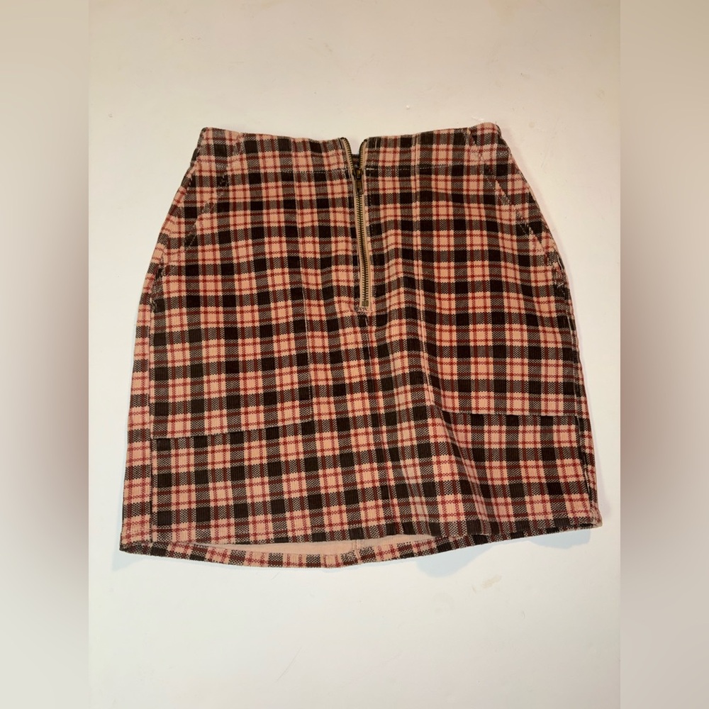 Wild Fable Plaid Corduroy Front Zip Mini Skirt Sz 00 Retro Academia School Girl